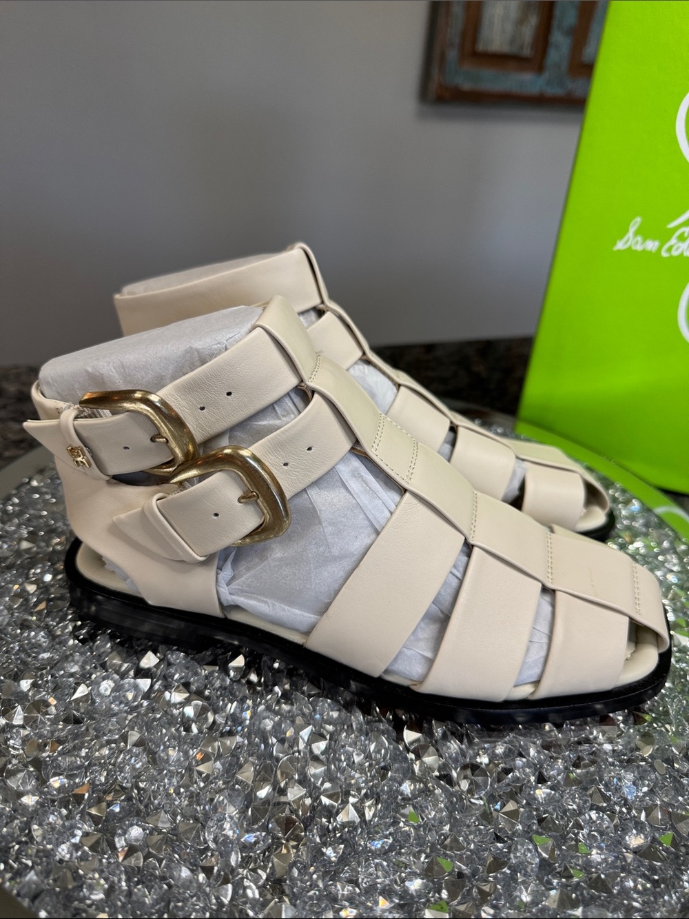 Sam Edelman Ivory Leather Strappy Buckle Sandal NeW 6.5 - Picture 2 of 13